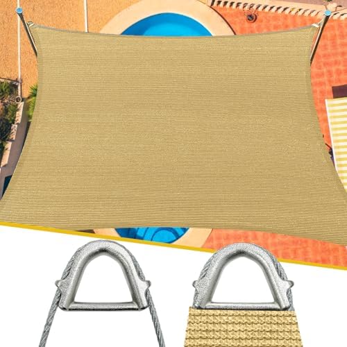 Reinforced Corners & Edges 20' x 20' Rectangle Sun Shade Sail Commercial Grade Curved Edge UV Block Canopy for Outdoor, Patio, Backyard, Garden, Pool, Deck, Heavy-Duty Design, Sand