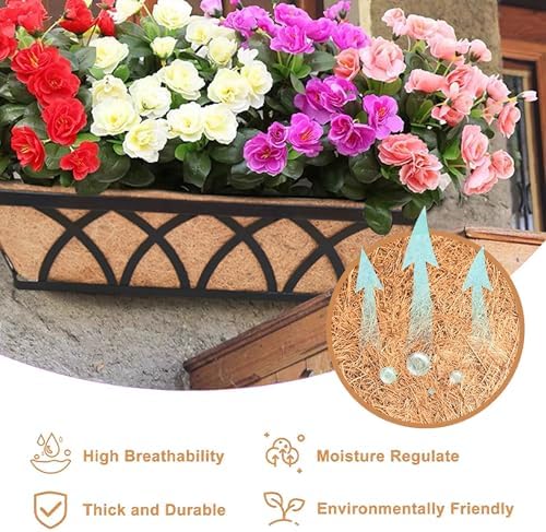 Flat Railing Planter Window Box 2 Pack 24" Horse Trough Planter with Coco Fiber Liner Metal Window Planters Box Deck Balcony Rail Planters for Outdoor Porch Fence Patio