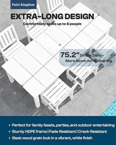 HDPE 7-Piece Outdoor Dining Set with Armchairs, White