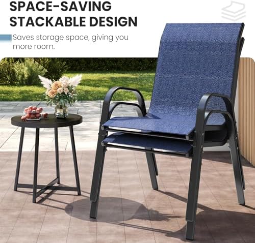Patio Dining Chairs Set of 4, Outdoor Stackable Dining Chairs High Back for All Weather, for Backyard, Porch, Garden, Pool Deck, Navy Blue