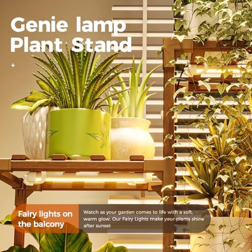 Bamworld Corner Plant Stand With Grow Lights - Tall Shelf Indoor Outdoor