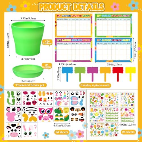 Capoda 24 Sets Garden Flower Pots Crafts Kit DIY Spring Plastic