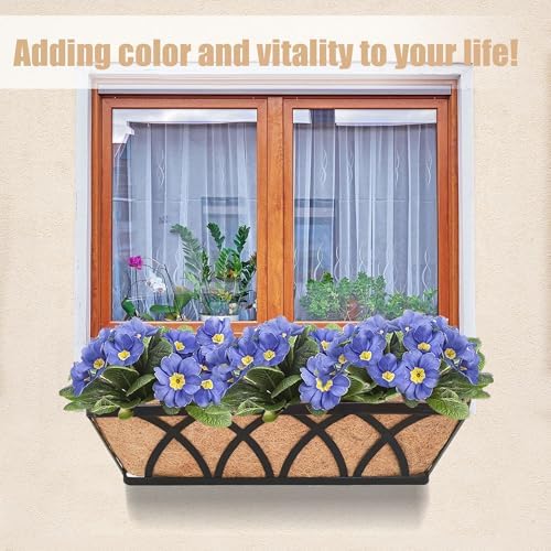 Flat Railing Planter Window Box 2 Pack 24" Horse Trough Planter with Coco Fiber Liner Metal Window Planters Box Deck Balcony Rail Planters for Outdoor Porch Fence Patio