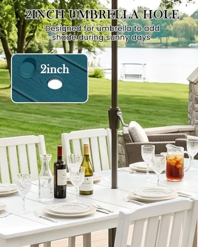 LOUNZY 89.4" HDPE Outdoor Dining Table for 8 &10 White