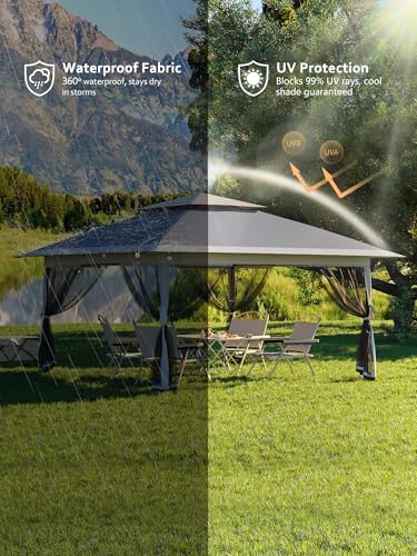 Hipicute 13 X 13FT Pop Up Gazebo, Canopy Tent, Gazebos on Clearance,Patio Folding Canopy with Mosquito Netting - Backyard Tent for Party, Wedding, Outdoor Dining, Patio, Backyard(Dark Grey+Light Grey)