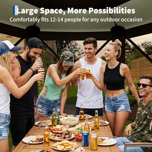 13FT Pop-Up Gazebo Tent with Mesh Netting & Removable Wind Cloths