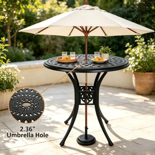 30.31" Outdoor Patio Dining Table, Cast Aluminum Patio Table, Patio Bistro Table, Patio Furniture Set with 2.36" Umbrella Hole for Balcony Lawn Garden Backyard