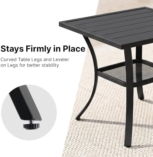 Small Outdoor Dining Table, 27.5" Patio Square Coffee Table, Black