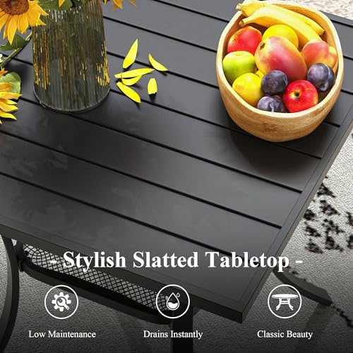 Outdoor Dining Set for 2, 28" Metal Square Outdoor Dining Table and Sling Patio Swivel Chairs, 3 Pieces Patio Table and Chairs Set for Garden Backyard, Dark Blue and Black