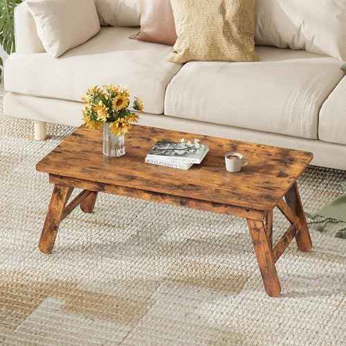 WLIVE Folding Coffee Table, Portable Small Coffee Table with No Assembly Needed for Living Room, Floor Table for Small Space (Rustic Brown)