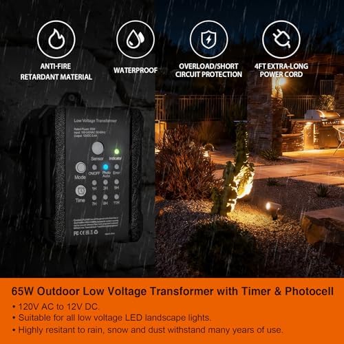65W Low Voltage Landscape Transformer Outdoor, 120V AC to 12V DC