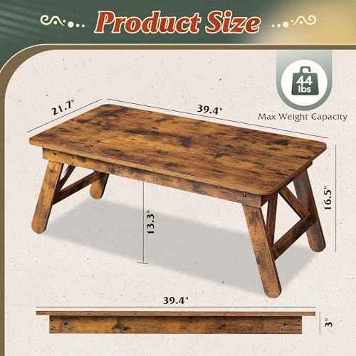 WLIVE Folding Coffee Table, Portable Small Coffee Table with No Assembly Needed for Living Room, Floor Table for Small Space (Rustic Brown)