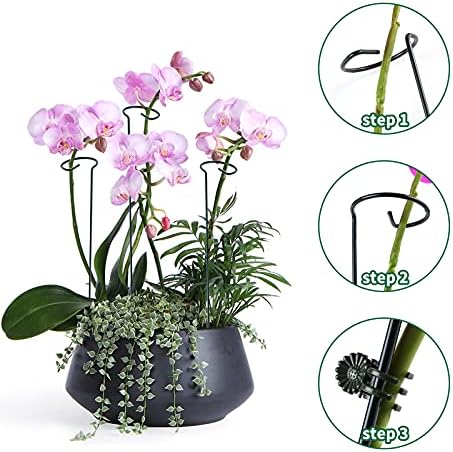 12 Pack Plant Support Stakes with 24 Pcs Plant Clips, Garden Single Stem Support Stake, Plant Cage Support Ring for Indoor Outdoor Flowers Rose Amaryllis Tomatoes Peony Lily Orchid (16 Inch)
