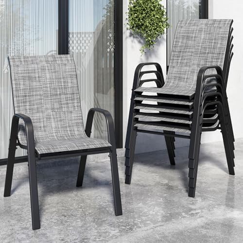Patio Chairs Set of 6, Stackable Outdoor Dining Chairs for All Weather Textilene Fabric & Metal Frame, Outdoor Chairs Set for Backyard Deck Garden