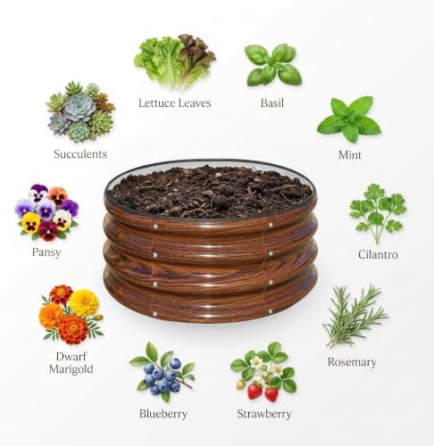 SnugNiture 3 Pcs 2x2x1ft Round Galvanized Raised Garden Bed Kit Outdoor, Metal Planter Box for Planting Plants Vegetables, Brown