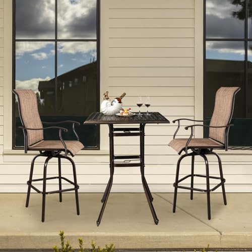 Outdoor Bar Height Patio Table, All-Weather Cast Aluminum Square Bistro Table with 2" Umbrella Hole for Porch, Balcony, Backyard & Garden, Antique Bronze