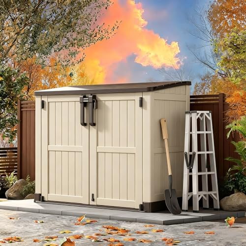 Horizontal Outdoor Storage Cabinet Box 36 Cu Ft with Lockable Doors, Outdoor Storage Shed Portable Waterproof for Backyard Garden