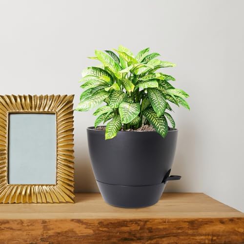 WSMKSZ 10 inch Self Watering Pots, 2 Pack Plastic Planters with Mesh