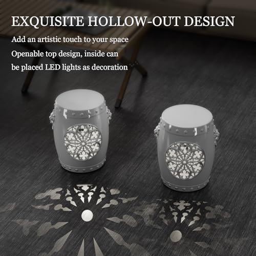 Decorative Stool Outdoor,Antique Classic Ceramic-Like Appearance, Waterproof UV Resistant Lightweight Sturdy Easy to Assemble & Clean Inside Outside Use (White)