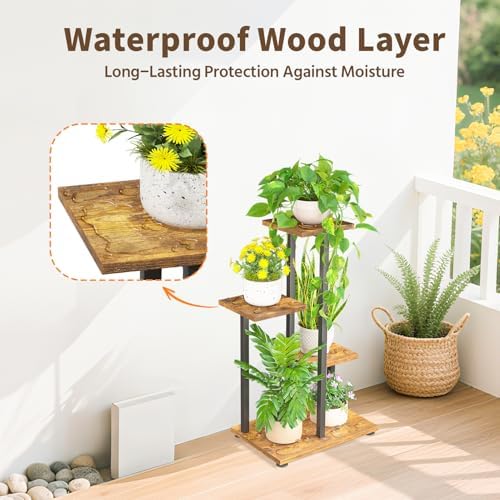 LASZOLA Black 4 Tiered Wood Plant Stand Indoor for Large Heavy Duty