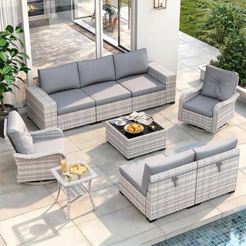 9 Piece Outdoor Wicker Patio Furniture Set with Swivel Chairs