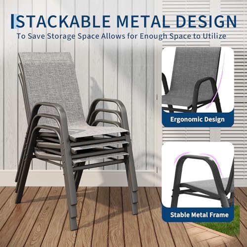 Patio Chairs Set of 6, Stackable Chairs with High Back for Deck, Backyard