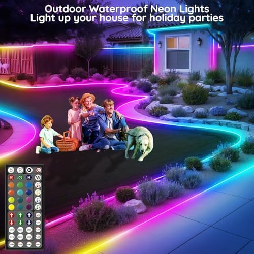 FBZ 200Ft Led Rope Lights, Flexible Neon Lights Control with App/Remote, Multiple Modes, IP65 Outdoor RGB Waterproof, Music Sync Gaming Light Strip for Bedroom Decor