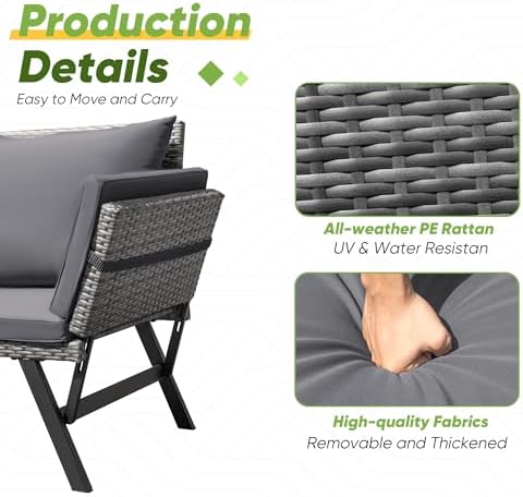 Greesum Outdoor Sofa,Convertible Daybed or Double Chair,Gray & Blue