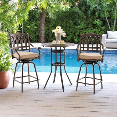 3 Piece Swivel Outdoor Table and Chairs Bar Set, All-Weather Cast