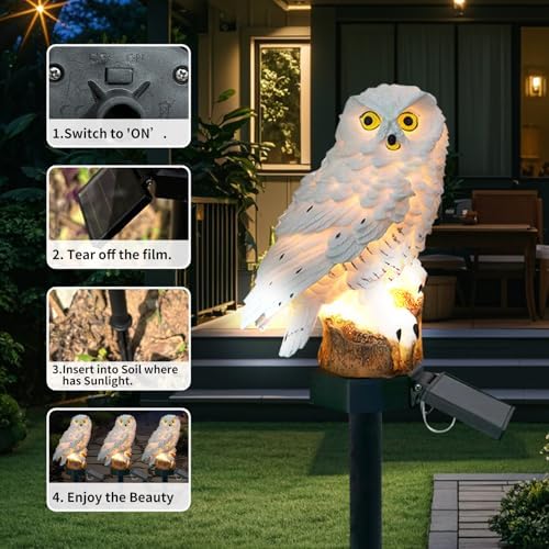 2 Pack Owl Figure Solar LED Lights, Resin Garden Waterproof Decorations with Stake for Outdoor Yard Pathway Outside Patio Lawn Decor