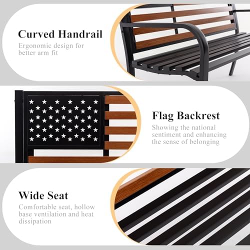 50" Outdoor Garden Bench, Cast Iron Metal Frame Patio and Porch