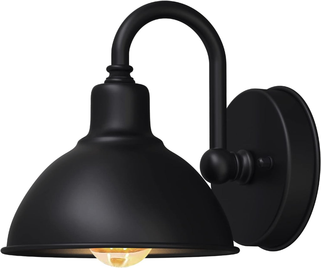 Barn Light Gooseneck Light, Small Farmhouse Outdoor Lighting | Black, 1-Light Outdoor Gooseneck Lighting, Farmhouse Wall Sconce, For Patio Porch Garage, 6.4" Diameter, 1pc, E26 Base