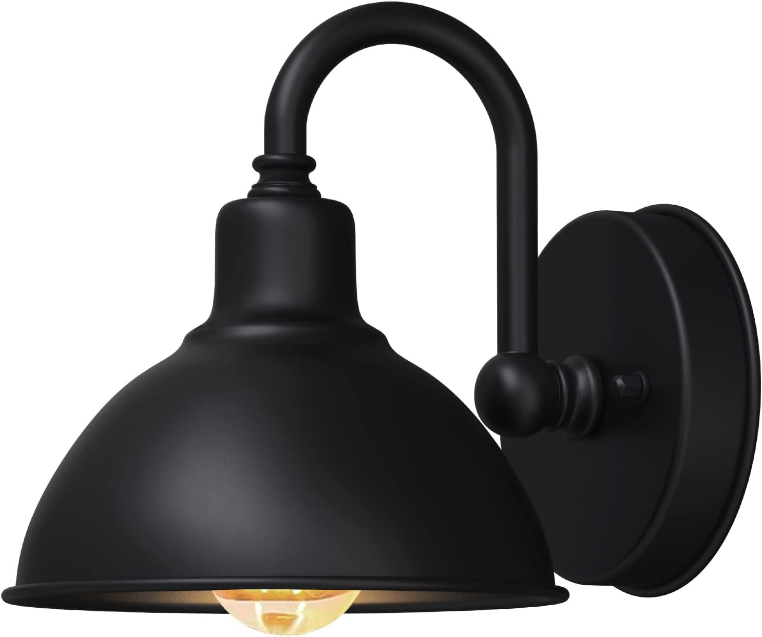 Barn Light Gooseneck Light, Small Farmhouse Outdoor Lighting | Black, 1-Light Outdoor Gooseneck Lighting, Farmhouse Wall Sconce, For Patio Porch Garage, 6.4" Diameter, 1pc, E26 Base