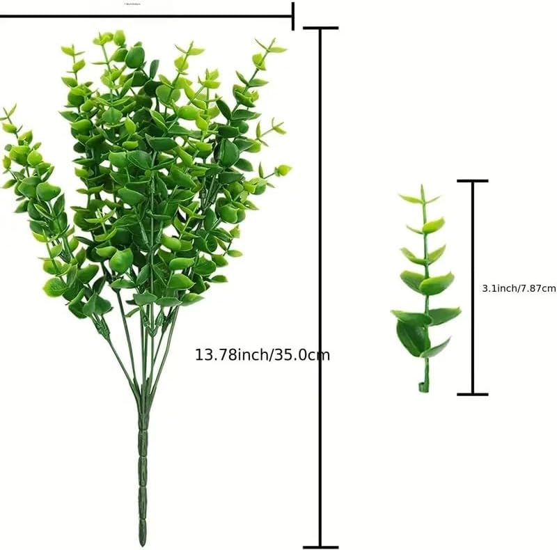 20 Pack UV Resistant Outdoor Artificial Flowers - Eucalyptus Plastic Flowers and Simulated Plants for Hanging Planters, Porches, Gardens - Weather and Fade Resistant (Greener)