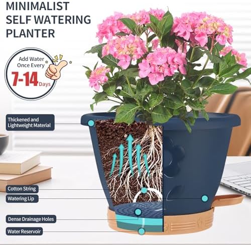 gegemaoyi Plastic Plant Pots 10 Inch Set of 4, Self Watering Pots with Drainage Holes, Saucer & Reservoir, Flower Pots for Indoor/Outdoor Plants, Decorative Nursery Planting Pots (Multicolor)