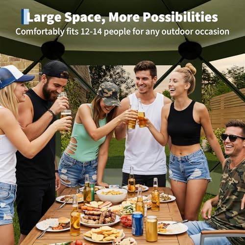 13FT Pop-Up Gazebo Tent with Mesh Netting & Removable Wind Cloths