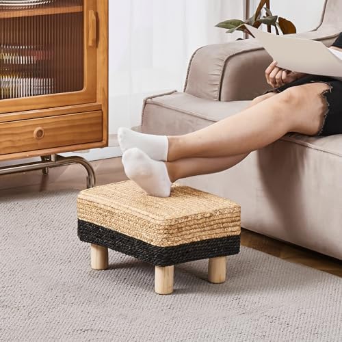 Wimarsbon Natural Seagrass Footstool Ottoman Rectangular Footrest Pouf