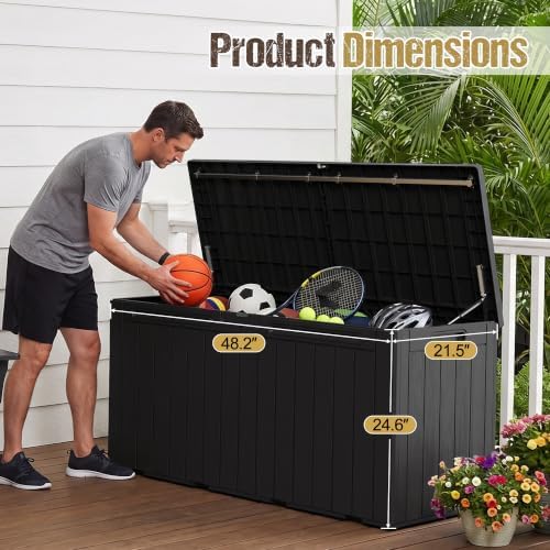 110 Gallon Deck Box Outdoor Indoor Waterproof Storage Box, Black