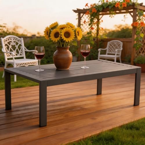 Metal Outdoor Coffee Table, Rectangle Patio Coffee Table, All-Weather Coffee Side Table for Balcony, Poolside, Deck, Garden, Dark Grey