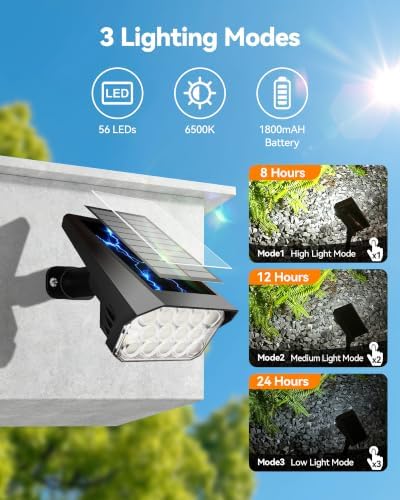 Solar Lights Outdoor Waterproof IP65, 56 LED 3 Lighting Modes Solar Spot Lights Outdoor, Solar Powered Landscape Lighting for Yard Pathway Garden, 4 Pack (Cool White)