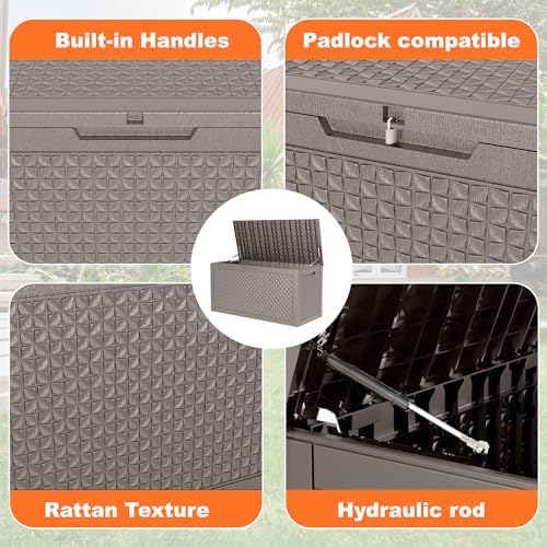 Resin Deck Box Outdoor Storage Box Waterproof for Patio Furniture,Outdoor Cushions,Garden Tools and Pool Supplies (Grey, 110 Gallon)