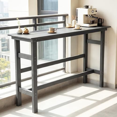 Outdoor Bar Table, HDPE Patio Pub Table, Weather-Resistant Tall Console Table for Backyard, Balcony & Garden, Durable All-Weather High Top Table, Easy Maintenance,Grey