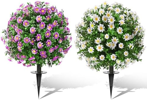 FAJUNZH Artificial Topiary Bushes for Outdoors with Spike, Boxwood Ball Fake Shrubs UV Resistant Faux Plants for Indoor Outdoor Fall Thanksgiving Halloween Decor
