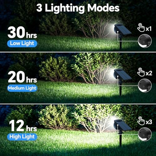 Solar Spot Lights Outdoor, 3 Modes 2-in-1 IP65 Waterproof 4 Pack Spotlights