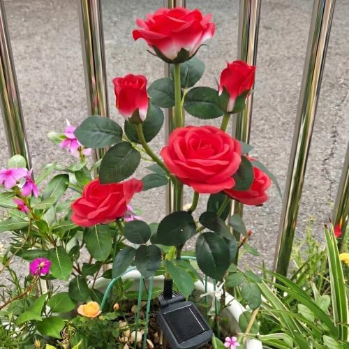 Solar Garden Lights Outdoor, 2 Pack Realistic Rose Flower Stake