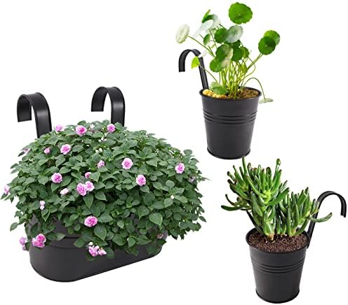 HowRU Metal Iron Flower Pots for Railing Fence Hanging Bucket Pots