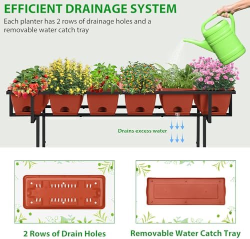 Vrisa Elevated Raised Garden Bed Outdoor with Legs 43x17x29 in Plastic Standing Planter Box with Storage Shelf and Wheels Vegetables Herbs Flowers Gardening Boxes for Backyard, Patio, Balcony, Black