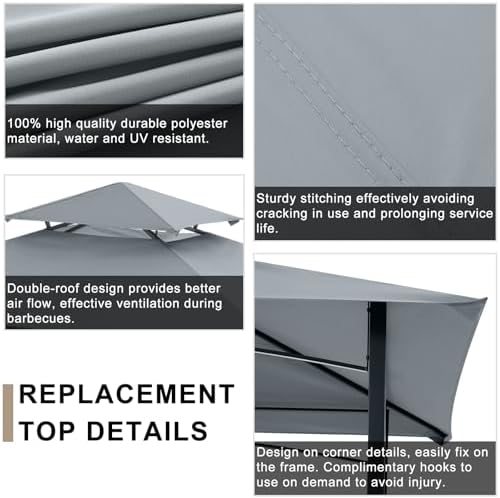 ABCCANOPY Grill Gazebo Canopy Replacement - 5x8 Double Tiered BBQ Canopy Top Cover for #L-GG001PST-F, Outdoor Grill Tent Roof (Gray)