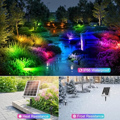 MEIHUA Solar Spot Lights Outdoor Color Changing, 6 in 1 Landscape Lighting
