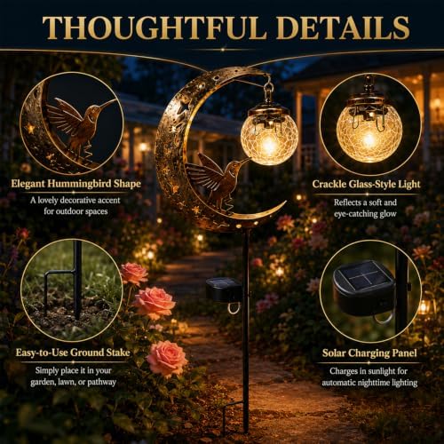 Hummingbird Moon Solar Garden Stake Light, Garden Decor for Outside